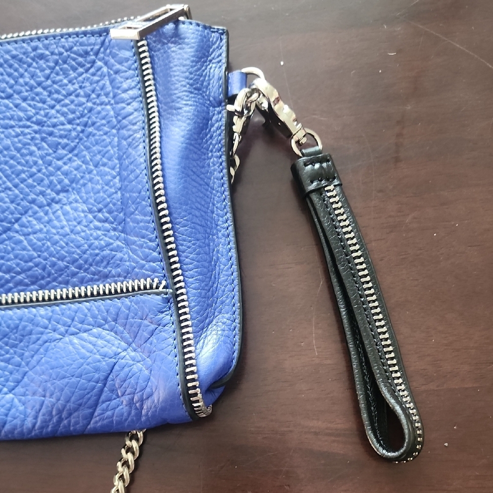 Botkier Blue Leather Crossbody Bag Chain Strap Wristlet Clutch - Picture 12 of 14